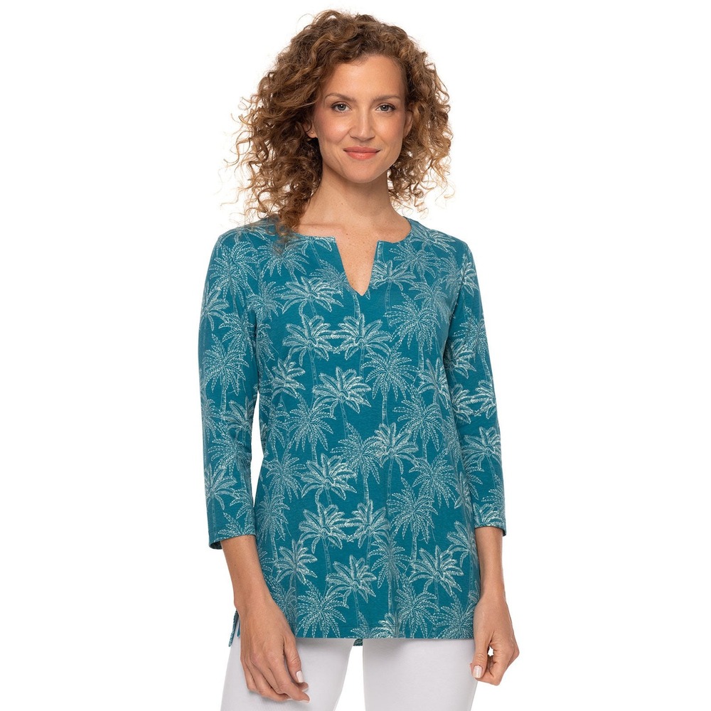 Coolibar St Lucia Tunic Top Size XS Teal Palm Tree Print UPF 50+ Sun Protection‎